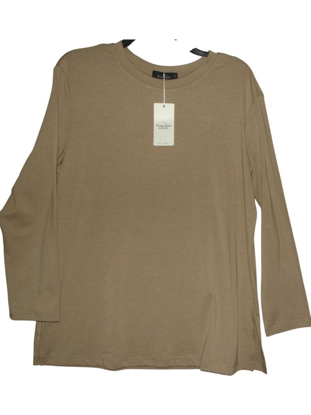 Trendy Queen T-Shirt Womens Size Small Tan Brown long sleeve soft crew oversized